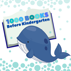 blue bubbles boarder Sir Bernard Bubbles the libraries glorious blue whale as he gazes upon an open blue book with the words 1000 books before kindergarden written in it